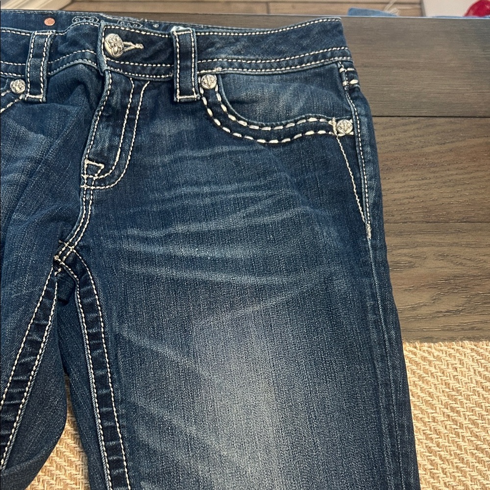 MISS ME⚜️Skinny JEANS Dark Blue Fleur-de-Lis & Crosses Size 30 JP5579S2 - Picture 7 of 14